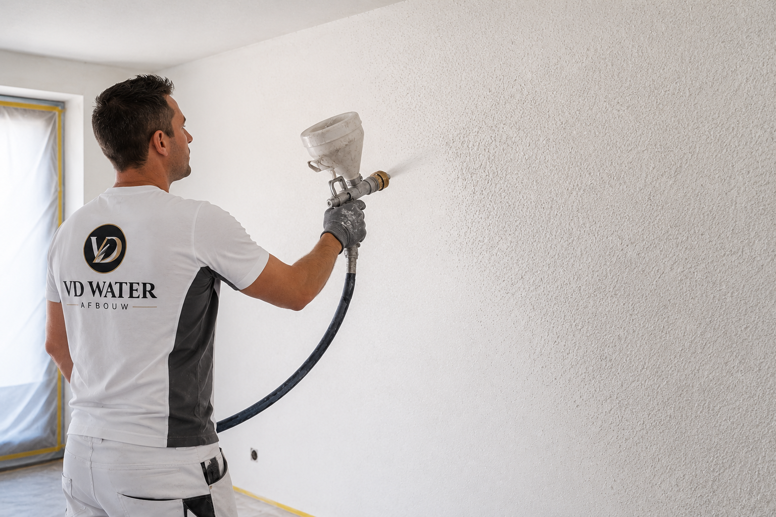 Spackspuiten van wanden door VD Water Afbouw