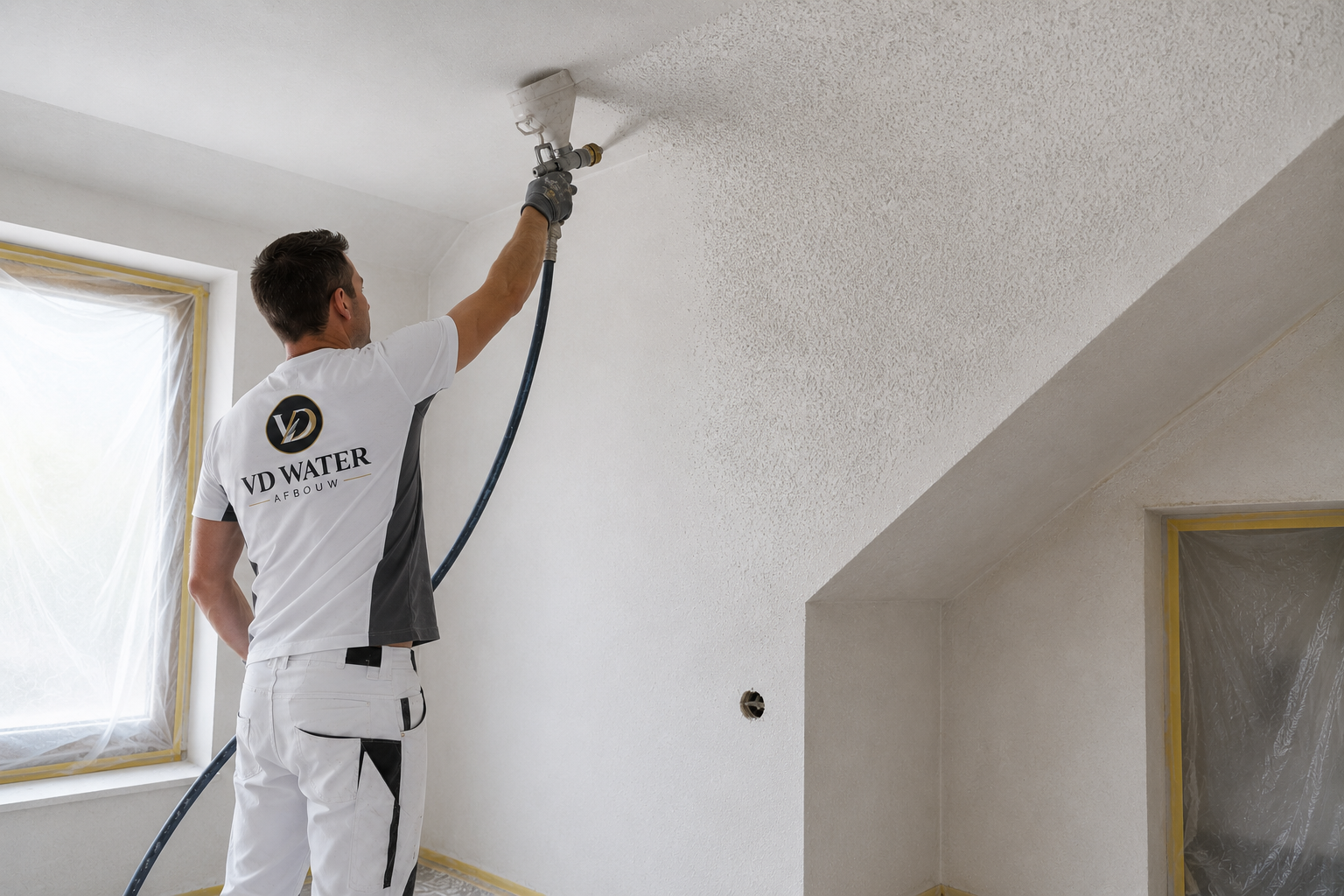 Wand spackspuiten door VD Water Afbouw